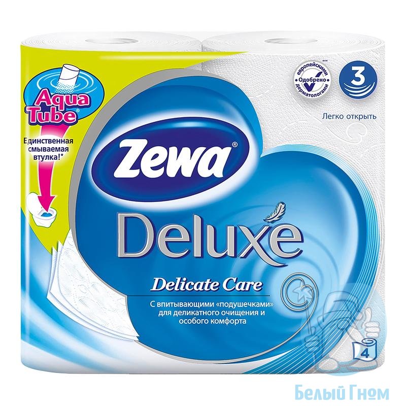 Туалетная бумага Zewa+ 4 рулона, 3-сл Делюкс Белая