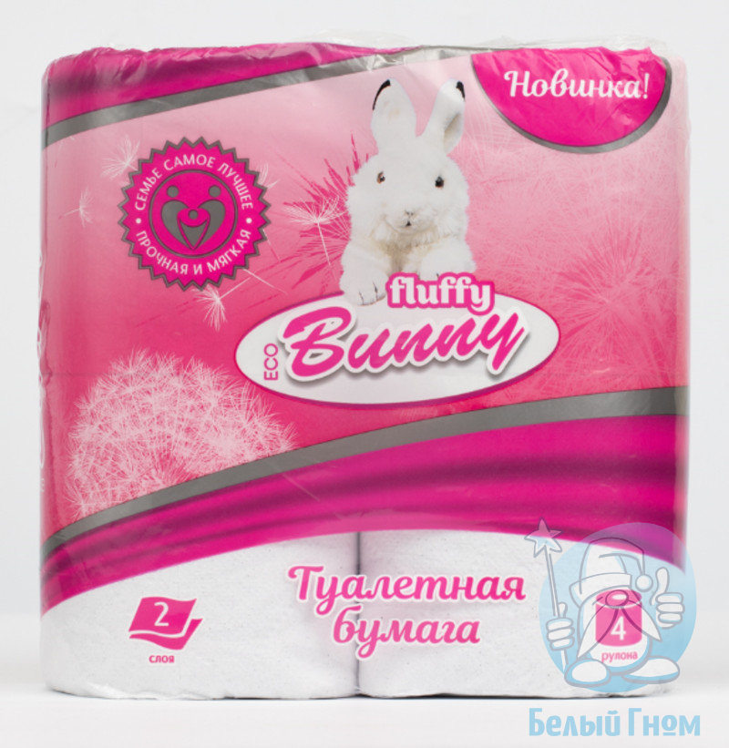 Туалетная бумага  "Fluffi Bunny" 4рулона, 2-х слойная (персик)*12