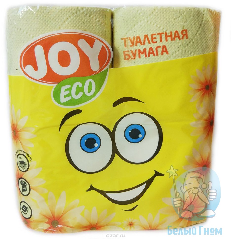 Туалетная бумага "JOY Land Эко " желтая,4 рулона,2-х слойная*12