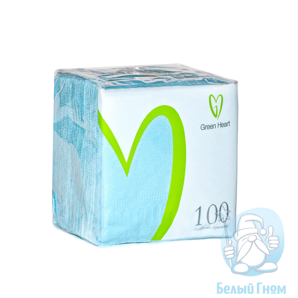Бумажные салфетки 100л "Green Heart" голубые 1-сл *42