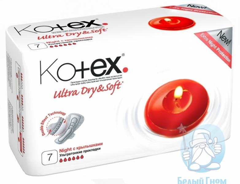 Kotex Ultra Dry$Soft Night 6капель, 7шт/уп*16