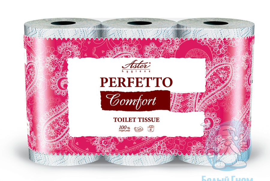 Туалетная бумага "Aster Perfetto" белая 3-х слойная 6 рулонов*7