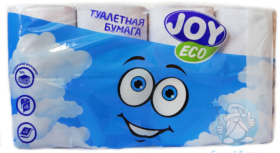 Туалетная бумага "JOY Land Эко " белая, 8 рулона,2-х слойная*6